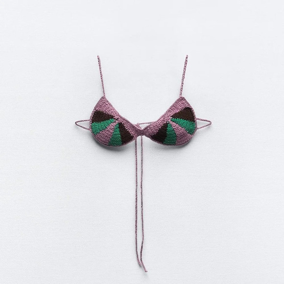 Zara Crochet Seashell Bralette Purple Green Size Small NWT - Picture 4 of 10